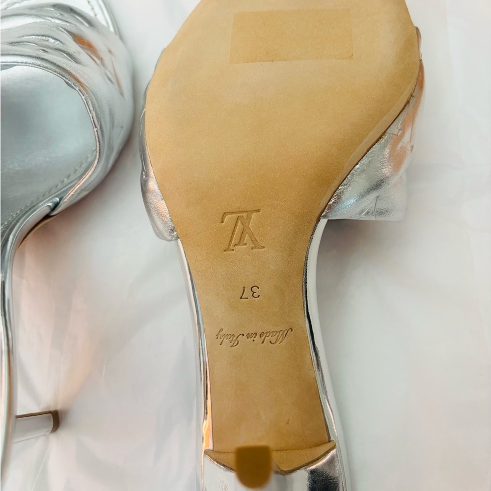 Louis Vuitton Silver Monogram Mule Sandals Size 37 Heels EU 37 US 6.5 - Picture 7 of 10